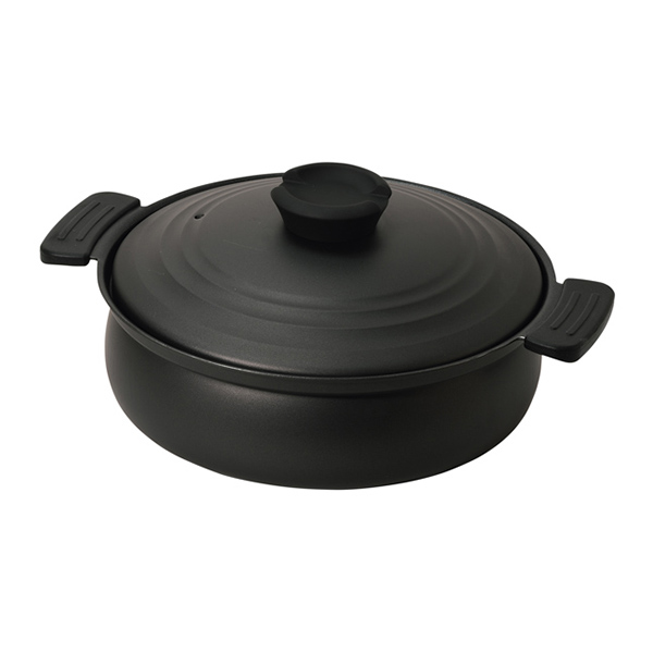 【12月限定特価】IH対応 軽量土鍋風卓上鍋 ブラック 24cm